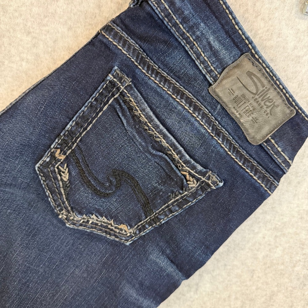 Silver Jeans Co Suki Mid Slim Boot Jeans Womens 29 Dark Wash Cropped Raw Hem EUC